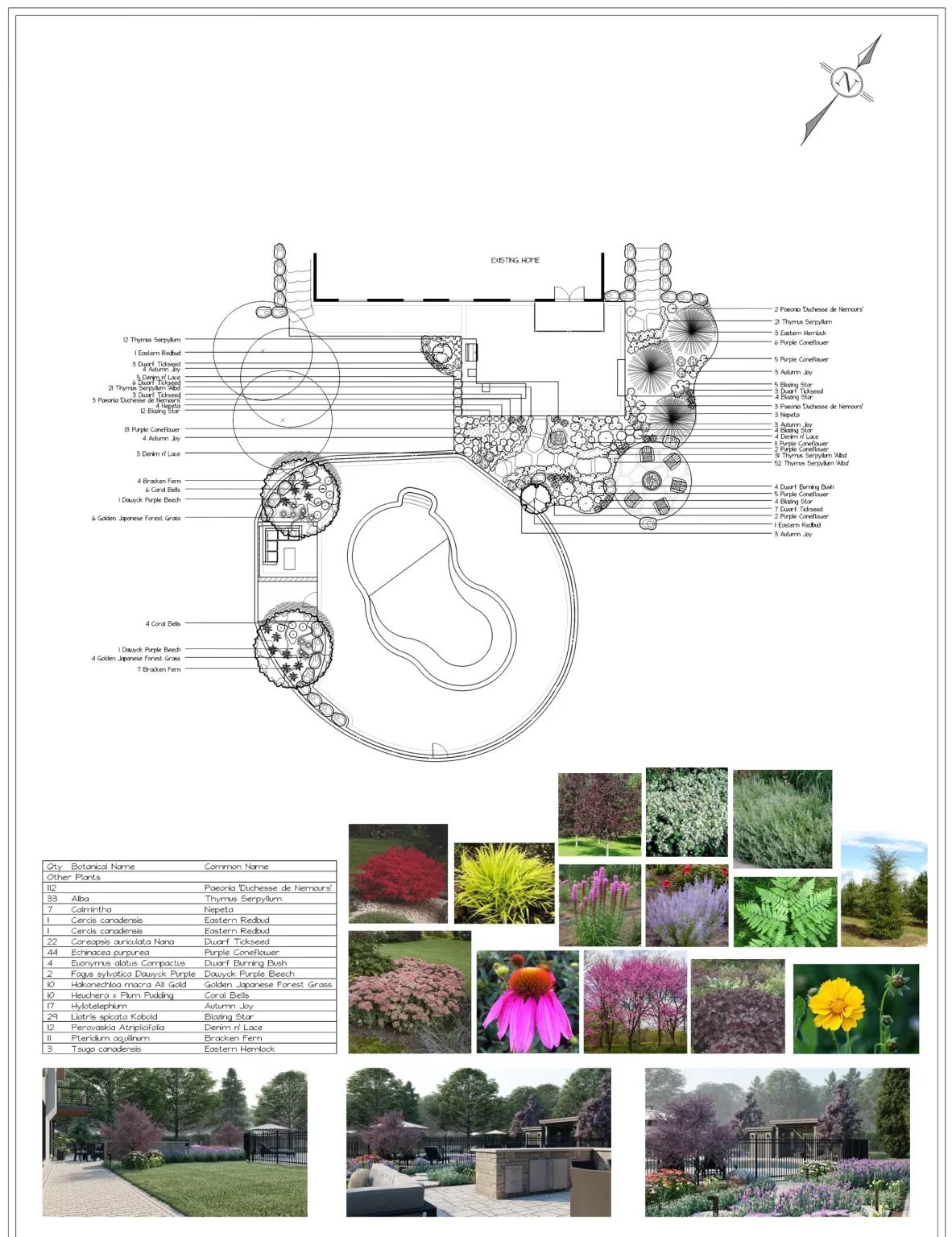 Masterplan planting sheet with plant palette and backyard landscape layout in Dundas.