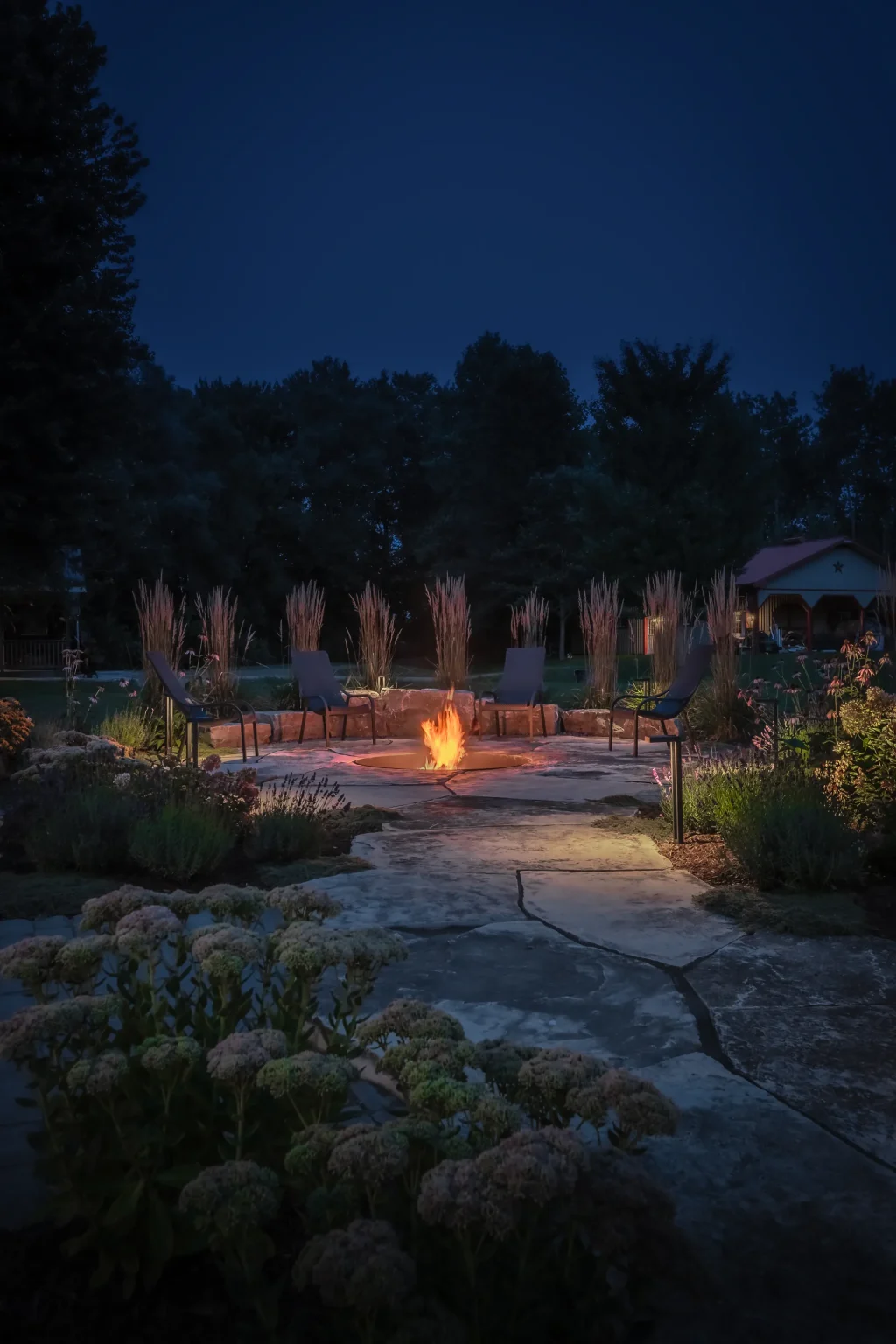 Second portrait night view of the fire-pit circle from a slightly different angle in Dundas.
